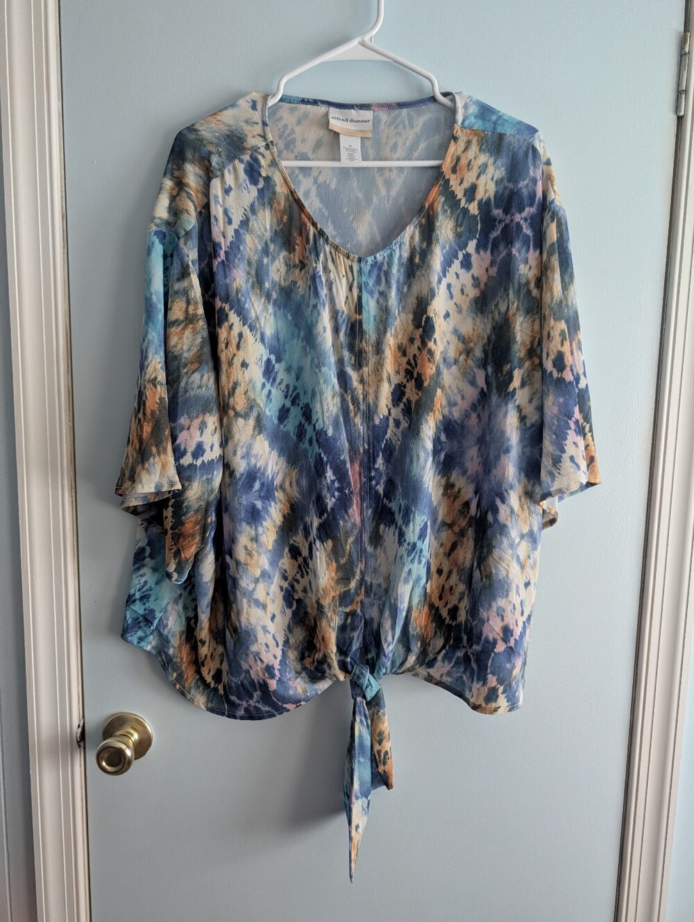 Alfred dunner Blue Multi Tie-Front Flutter Sleeve Blouse